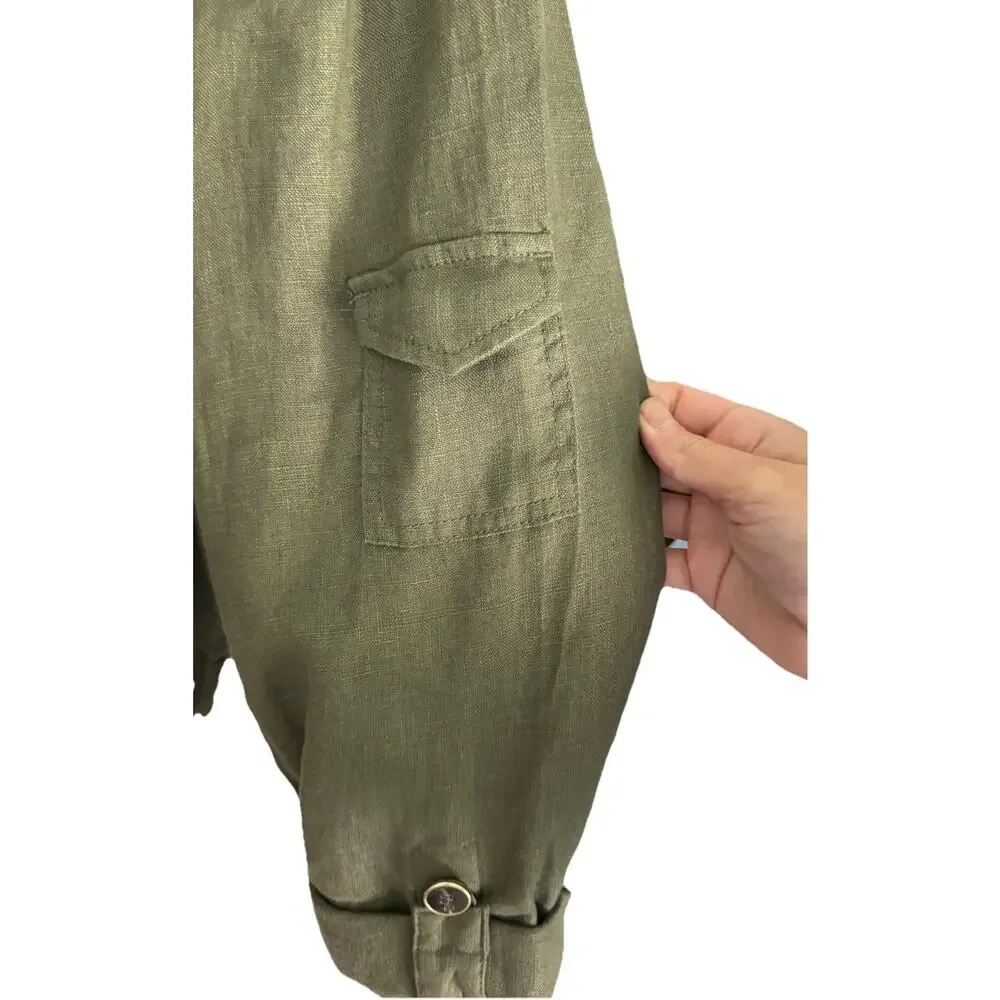 INC Utility Jacket Women's 2XL Olive Green Linen Lightweight Cargo Military Chic - Picture 7 of 14